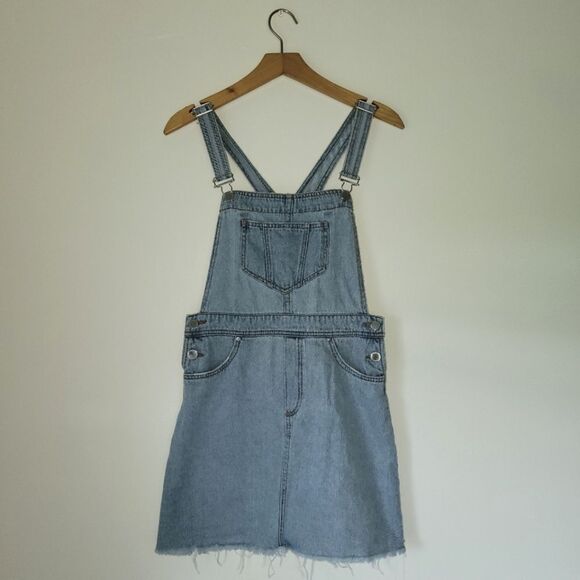 H&M Divided Denim Overall Dress Raw Hem 6 Light Wash Cotton - Picture 1 of 5